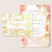 Elegant Pink, Coral Gold Foil Rose Wedding Foil Card (Display)
