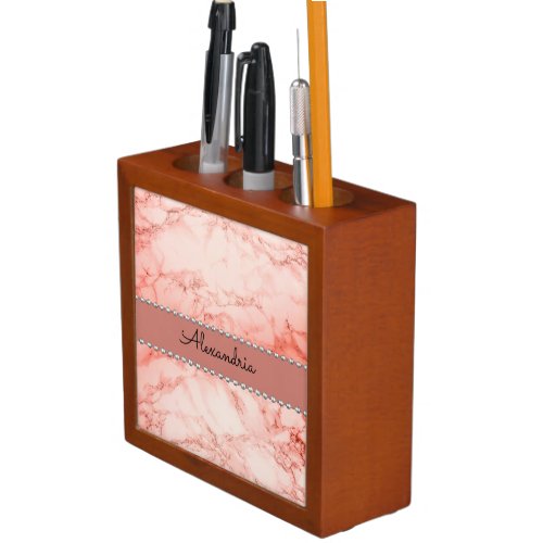 Elegant Pink Coral Marble Desk Organizer