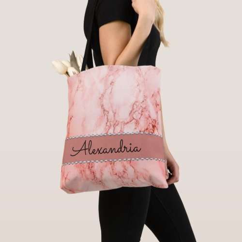 Elegant Pink Coral Marble Personalized  Tote Bag