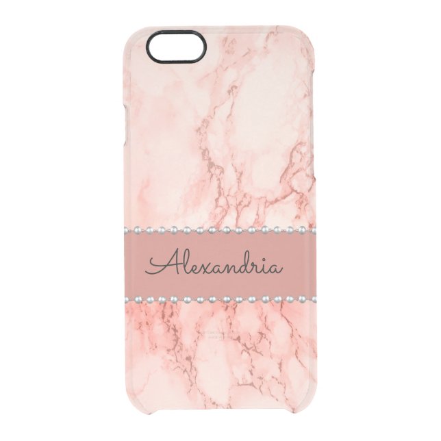 Elegant Pink Coral Marble Personalized Uncommon iPhone Case (Back)