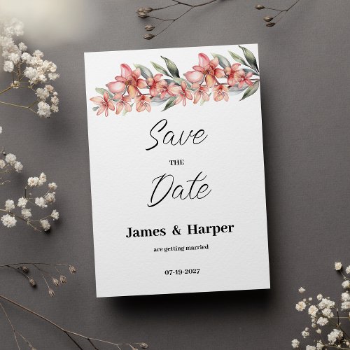 Elegant pink coral mint orchid flora Save the Date Invitation