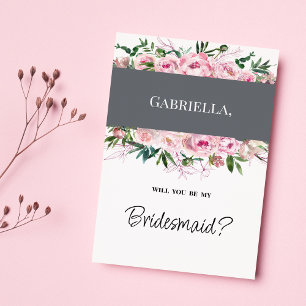 Elegant pink coral peony floral summer Bridesmaid Invitation