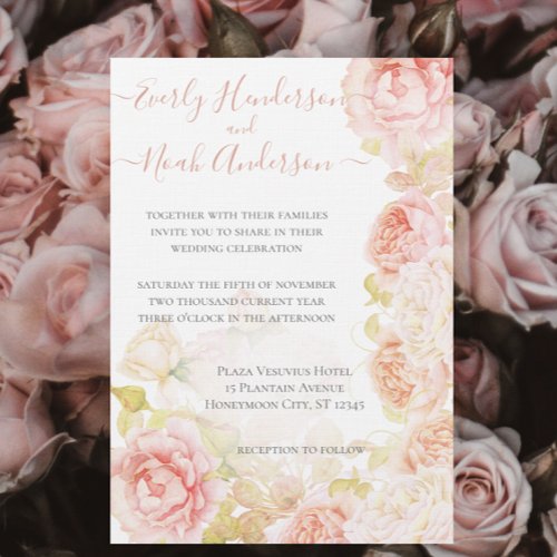 Elegant Pink Coral Secret Rose Garden Wedding   Invitation