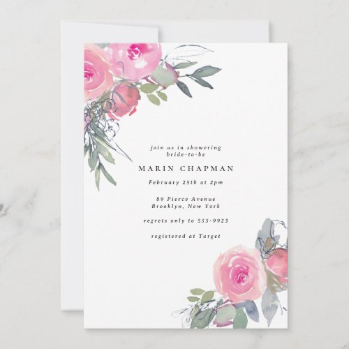 Elegant Pink Cottage Rose Bridal Shower Invitation