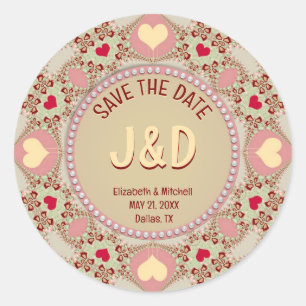 Elegant Pink Country Sweetheart Monogram Lace Classic Round Sticker