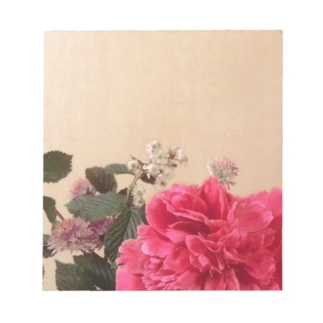 Elegant Pink Cream Floral Notepad (Front)