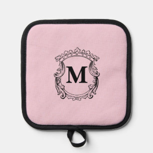 Elegant Pink Crest Custom Monogram Pot Holder