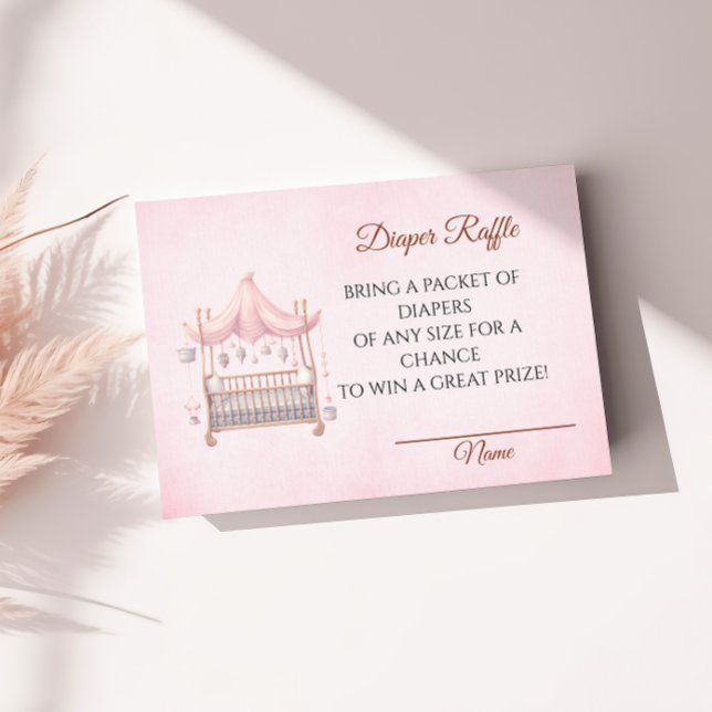 Elegant Pink Crib Diaper Raffle Card Baby Shower (Creator Uploaded)