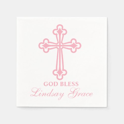 Elegant Pink Cross Baptism Personalized Napkin