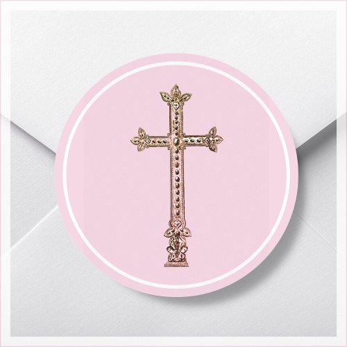 Elegant Pink Cross  Classic Round Sticker