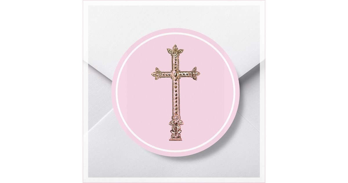 Elegant Pink Cross Classic Round Sticker | Zazzle
