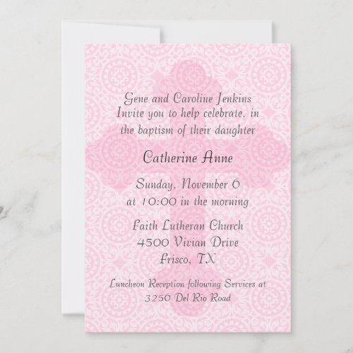 Elegant Pink Cross Custom Baptism Invitation