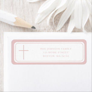 Elegant Pink Cross Girl Baptism Return Address  Label