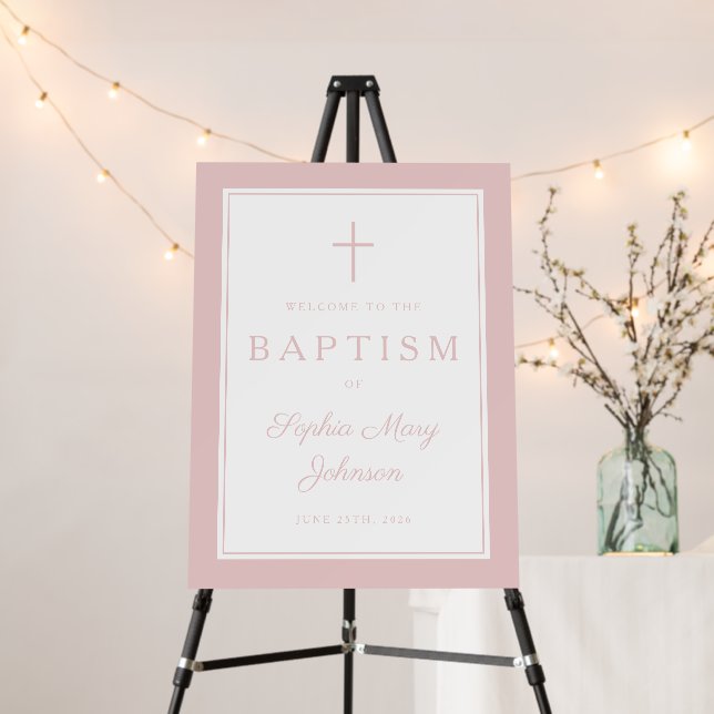 Elegant Pink Cross Girl Baptism Welcome Foam Board (In Situ (Stand))