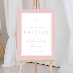 Elegant Pink Cross Girl Baptism Welcome Foam Board