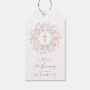 Elegant Pink Cross Girl Christening Favor Gift Tags