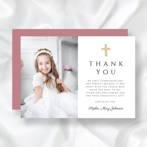 Elegant Pink Cross Girl Photo First Communion 
