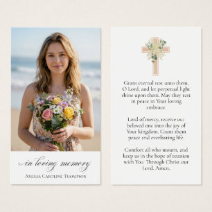 Elegant Pink Cross Photo Funeral Prayer Card