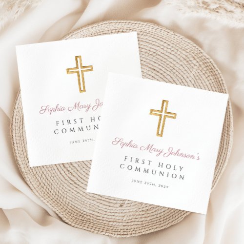 Elegant Pink Cross Religious Girl First Communion