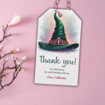 Elegant Pink Crown Green Witch Hat Birthday