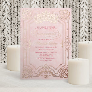 Elegant Pink Crown Tiara Quinceanera Foil Invitation