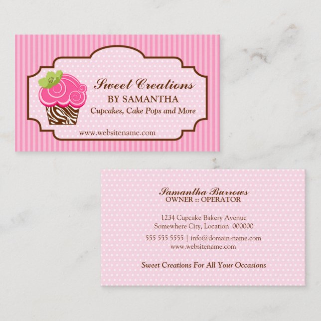 Elegant Pink Cupcake Bakery Business Card (Front/Back)