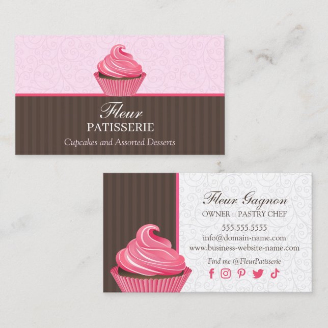 Elegant Pink Cupcake Bakery Design Business Card (Front/Back)