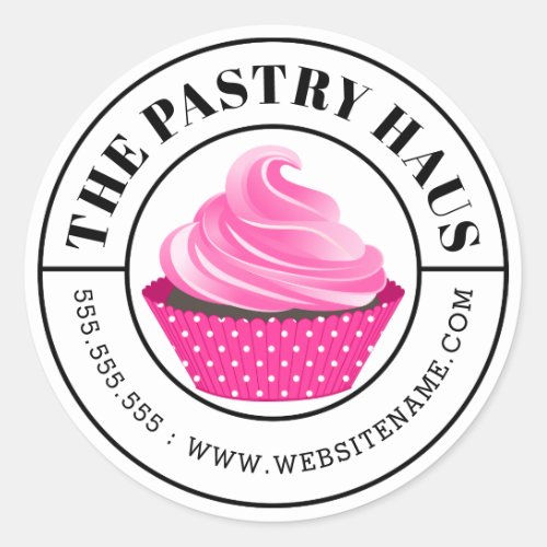 Elegant Pink Cupcake Curved Text Classic Round Sticker