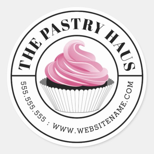 Elegant Pink Cupcake Curved Text Classic Round Sticker