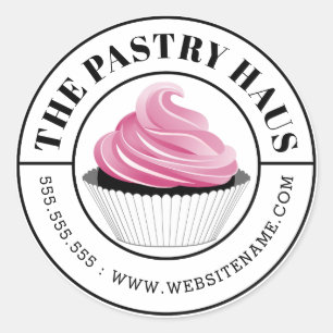 Elegant Pink Cupcake Curved Text Classic Round Sticker