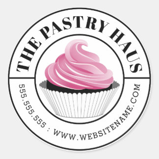 Elegant Pink Cupcake Curved Text Classic Round Sticker