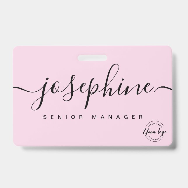 Elegant Pink custom business logo script name Badge (Front)