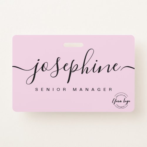 Elegant Pink custom business logo script name Badge