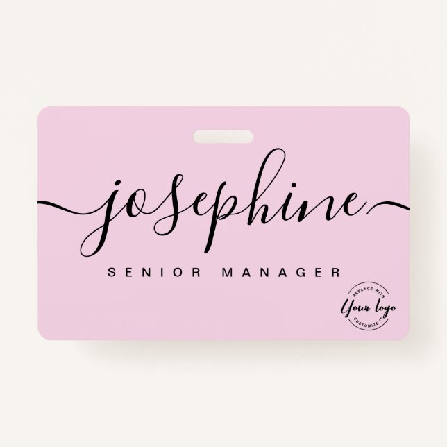 Elegant Pink custom business logo script name Badge (Front)