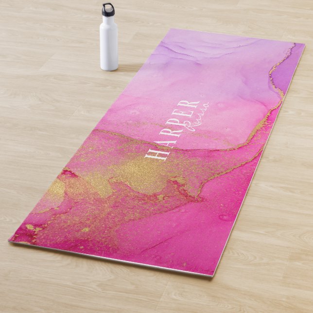 Elegant Pink  Custom Name  Yoga Mat (In Situ)