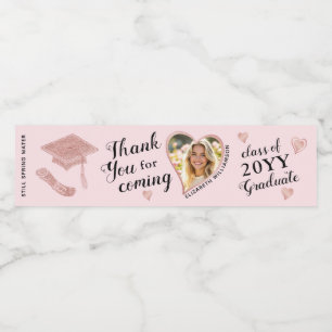 Elegant Pink Custom Photo Graduation Thank You Water Bottle Label