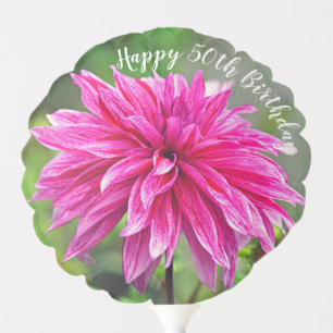 Elegant Pink Dahlia Flower Happy 50th Birthday Balloon