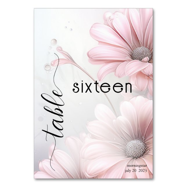 Elegant Pink Daisies Table Number (Back)
