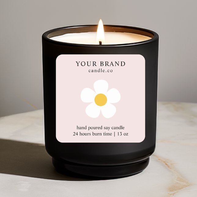 Elegant Pink Daisy Floral Candle | Custom  Square Sticker (Creator Uploaded)