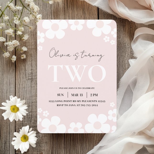 Elegant Pink Daisy Kids Birthday  Floral Birthday  Invitation (Creator Uploaded)