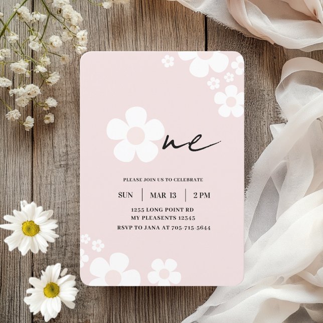 Elegant Pink Daisy Kids Birthday Invitation (Creator Uploaded)