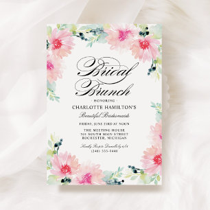 Elegant Pink Daisy Watercolor Bridal Brunch Invitation