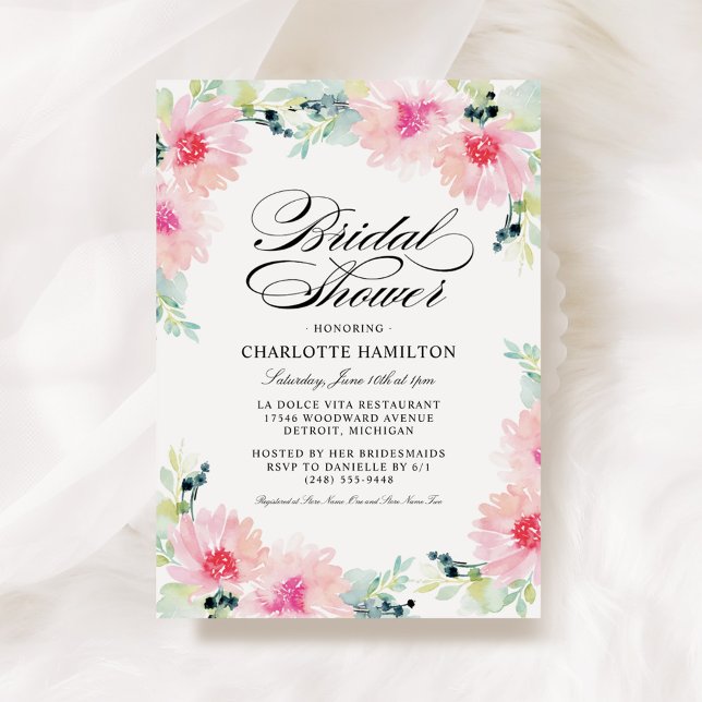 Elegant Pink Daisy Watercolor Bridal Shower Invitation (Creator Uploaded)