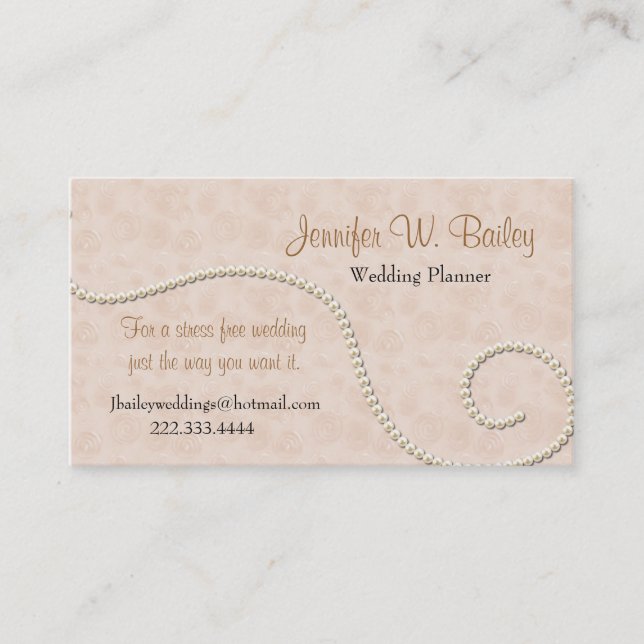 Elegant Pink Damask and Pearls Business Card (Front)