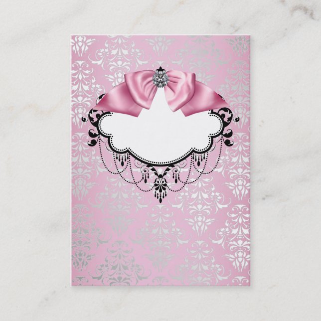 Elegant Pink Damask Business Card Template (Front)
