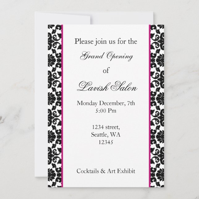 Elegant pink damask Corporate party Invitation (Front)