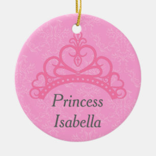 Elegant Pink Damask, Princess Tiara Ceramic Ornament