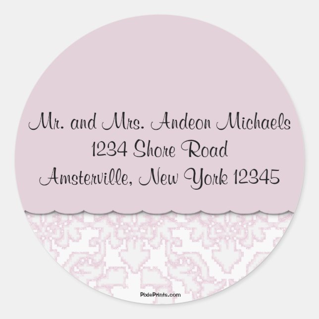 Elegant Pink Damask Return Address Sticker (Front)