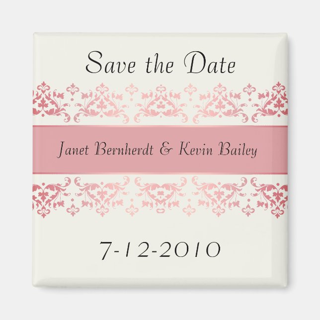 Elegant Pink Damask Save the Date magnet (Front)