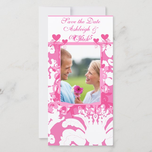 Elegant Pink Damask Save the DateYour Photo Save The Date (Front)